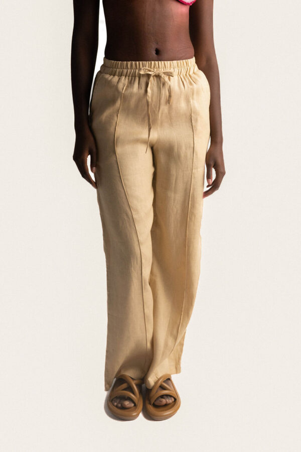 RAFFIA LINEN CAMEL PANT